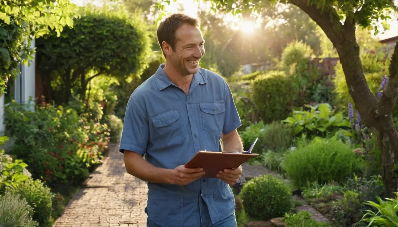 A homeowner talking with a septic provider in a yard in the Pasadena area